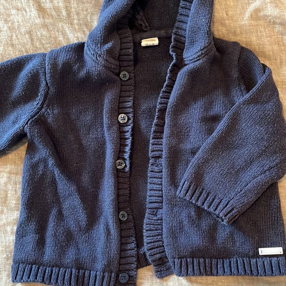 Janie and Jack Baby Hooded Cardigan Sweater in Navy Blue